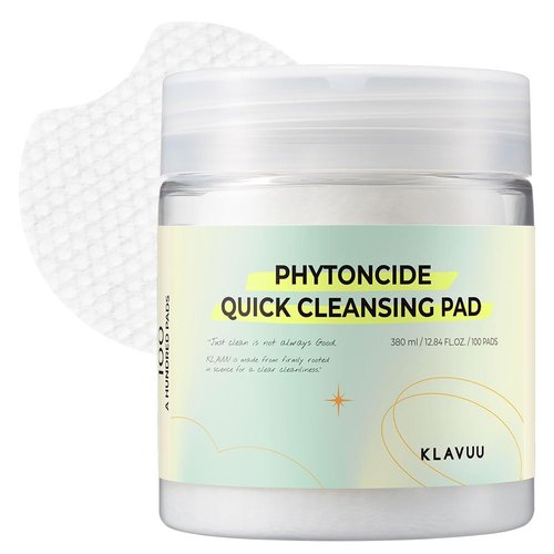 KLAVUU PHYTONCIDE QUICK CLEANSING PAD – Gentle Makeup Remover, Deep Pore Care, Soothing & Moisturizing Formula, Hypoallergenic, Ideal for Sensitive Skin - 100 Count