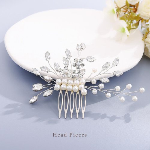 Foyte Bride Wedding Hair Comb Rhinestone Pearl Hairpiece Silver Crystal Bridal Hair Piece Bridesmaid Hair Accessories for Women and Brides