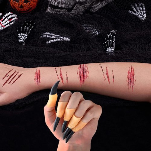 Hosfairy 20Pcs Halloween Witch Fingers Nail Scary Witches Nails Zombie Fake Set for Costume Cosplay Party Supplies Masquerade Costumes Props, Red Black, 2.36 Inch x 0.79 Inch, 1.0 Count