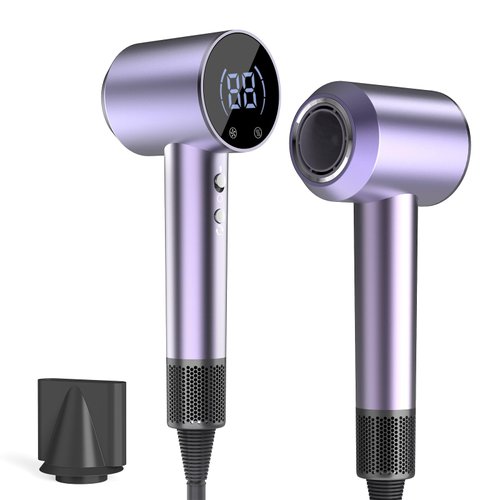 Hair Dryer,110000RPM Low Noise Thermo-Control Hair Dryer,1300W High-Speed Brushless Motor Negative Ionic Blow Dryer for Fast Drying with Nozzle（Purple）