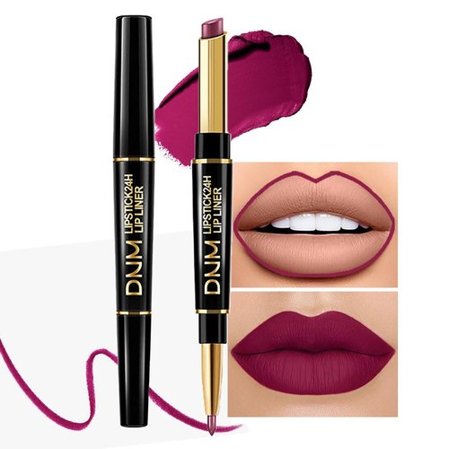 Plum Purple Lip Liner and Lipstick Combination DNM Matte Women's Lipstick, Lip Liner, Lip Gloss, Long-Lasting Waterproof, Cruelty-free 24 Hour Lipstick and Lip Liners Combo Lipliners Pencil Set 05#