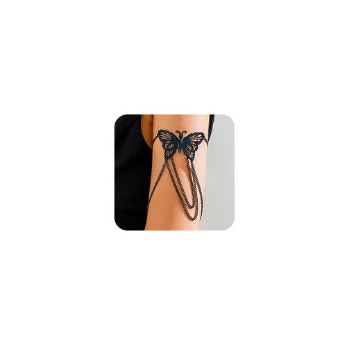 Xerling Boho Hollow out Butterfly Arm Bracelets Chains Tassel Armband Armlet Upper Arm Band Festival Costume Jewelry for Women (Black)