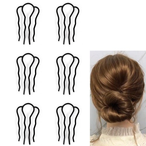 6 Piece Metal Hair Fork Clip Hair Side Combs Hair Pins Buns Updo U-Shape Hair Fork Clip French Tw...