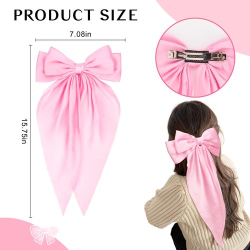 AMCAMI 6 PCS hair clips hair bows for women hair accessories hair clips for styling bows for women hair accessories for girls ribbon for hair coquette accessories hair clips for thick hair（pink)