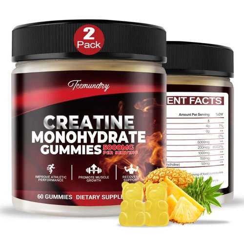 Tcemundry Creatine Monohydrate Gummies 5000mg for Men & Women, 120 Creatine Sugar Free Gummies with L-Taurine, Betaine Anhydrous, Alpha GPC, Vitamin B12 for Muscle Support, Energy Boost