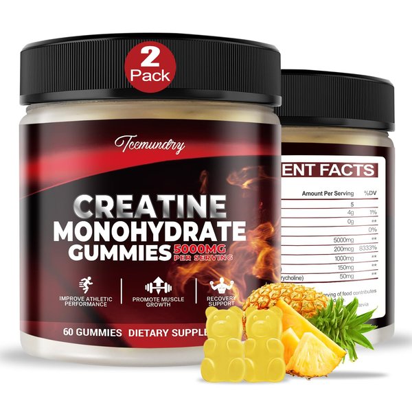 Tcemundry Creatine Monohydrate Gummies 5000mg for Men & Women, 120 Creatine Sugar Free Gummies with L-Taurine, Betaine Anhydrous, Alpha GPC, Vitamin B12 for Muscle Support, Energy Boost