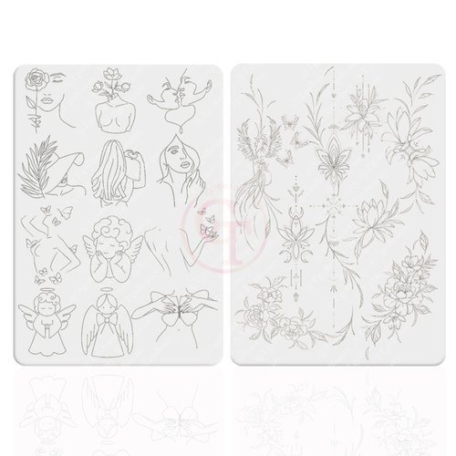 FeteBeauty 1pc White Tiny Tattoo Fake Skin Silicone Double Side Printing Mini Tattoo Practice Pad with Light Gray Outline for Tattoo Practice (1pc White Tattoo Skin)