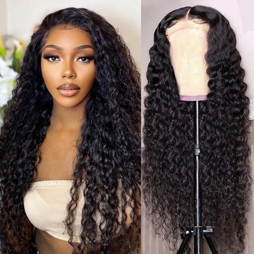 Jasperel Deep Wave Closure Wig Human Hair 4x4 Transparent Lace Front Wigs for Black Women 150% Density Wet and Wavy Glueless Wigs Human Hair Pre Plucked Bleach Knots Natural Color 22 Inch
