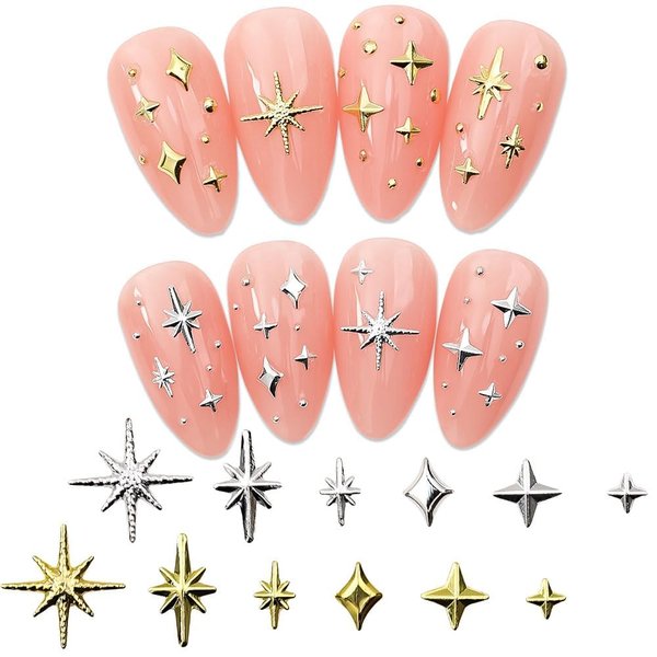 240pcs Gold Silver Star Nail Charms 3D Star Charms for Nails Design Metal Stars Nail Art Charms Alloy Nail Studs Star Nail Charm Nail Jewels for Nail Art Supplies Starlight Nail Decor Nail Accessories