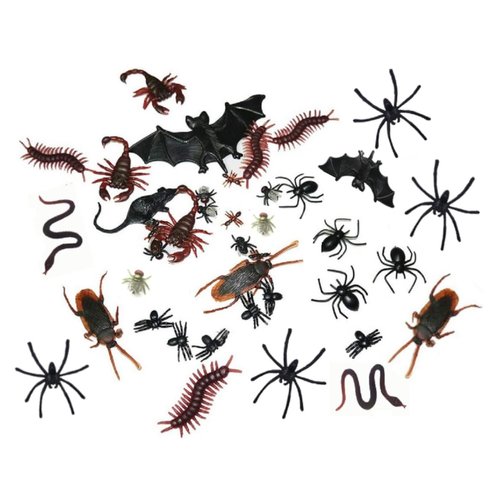 Adam Victor 40 Pieces Plastic Realistic Insects/Bugs - Fake Mice, Cockroaches, Spiders, Scorpions, Flies and Centioedes for Halloween Party Favors and Decoration