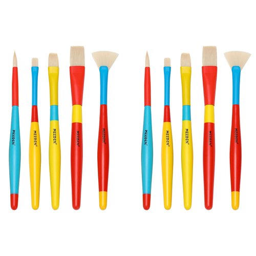 MEEDEN Paint Brushes for Kids: 2 Packs/10 Pcs Round Flat & Fan Kids Paintbrush Set - Toddlers Painting Brushes for Acrylic Watercolor & Washable Paint
