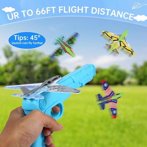 Manmel 12 Pack Airplane Launcher Toys for Kids, 2 Launchers and 10 Foam Glider, Indoor Outdoor Flying Toys for Boys Girls 4-8 Years Old, Plane Party Favors Birthday Gifts for Toddlers