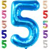 KatchOn, Giant Blue Five Balloon Number - 40 Inch | Number 5 Balloon, 5th Birthday Decorations for Boys | Blue 5 Shark Birthday Balloons | 5 Year Old Balloon for 5 Year Old Boy Birthday Decorations