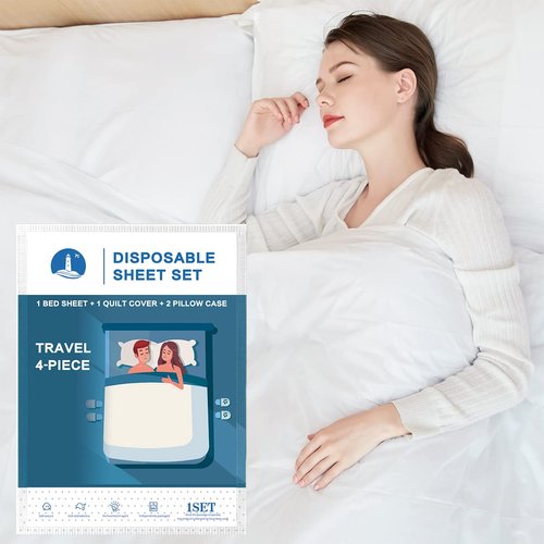 Yutianli Disposable Bed Sheets, Quilt Cover and Pillow case Set for Hotel and Travel. Portable Disposable Sheet Ready to use Disposable Bedding Set (Travel 4-Piece Double)