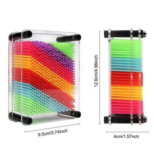 3D Pin Art Toy, Size 3.75” X 5” Unique Metal 3D Pin Art Board Impression Toy for Kids (Rainbow, Plastic)