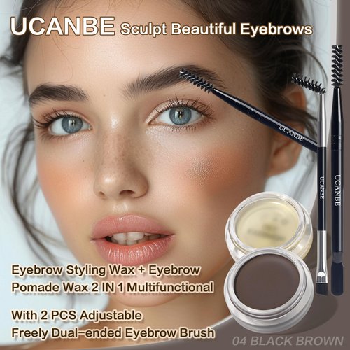 UCANBE Waterproof Eyebrow Gel + Eyebrow Styling Wax 2 in 1 Makeup Kit with 2 Pcs Dual-ended Adjustable Freely Eyebrow Brush Makeup Long Lasting Eyebrows (04 Gel/Black Brown Pomade, Standard)