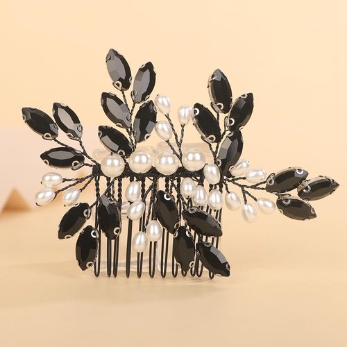 BERYUAN Crystal Rhinestone Hair Comb Rhinestone Pearls Headpiece Teardrop Rhinestone Wedding Hair Accessories for Women (black)