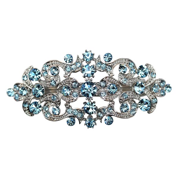 Faship Gorgeous Aqua Blue Rhinestone Crystal Floral Hair Barrette Clip