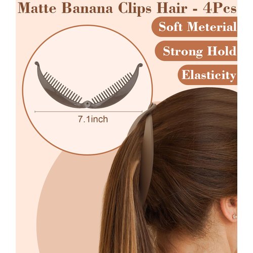 Hapdoo Hair Clips, 4PCS Banana Clips for Thick Thin hair, Matte Banana Hair Clips, Strong Hold Ponytail Bun Holder, Hair Barrettes Styling Accessories, Acrylic, Black, Khaki, Coffee, Dark Blue