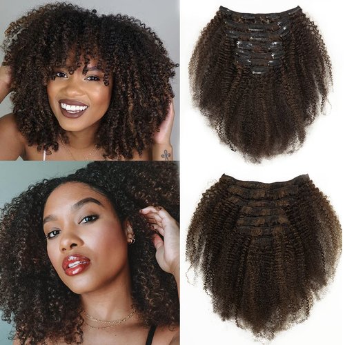 Caliee Afro Kinky Curly Human Hair clip ins 3C 4A Natural Human Hair Clip ins for Black Women Bra...