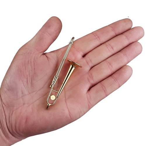 Dselvgvu Copper Miniature Trombone with Stand and Case Mini Musical Instrument Miniature Dollhouse Model Mini Trombone Home Decoration … (3.46"x0.75")