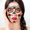 9 Sheet Halloween Temporary Face Tattoo Stickers Day Of The Dead Personalized Masquerade Face Stickers Floral, Red Roses, Black Floral, Skeleton Halloween Makeup Party