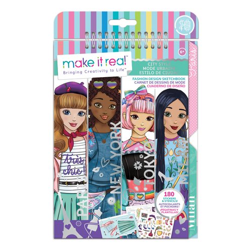 Make It Real – Fashion Design Sketchbook: City Style - Inspirational Fashion Design Coloring Book for Girls - Includes Sketchbook, Stencils, Stickers, and Fashion Design Guide