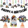 ANGOLIO 42Pcs Dirt Bike Party Decoration Kit Motocross Party Hangling Swirls Dirt Bike Extreme Sports Racing Birthday Party Banner Cake Topper and Table Centerpieces for Man's or Boys