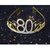 Dgasin 80th Birthday Tiara and Sash Happy 80th Birthday Party Supplies 80 Fabulous Black Glitter Satin Sash and Gold Crystal Tiara Princess Birthday Crown for Women 80th Birthday Party Decorations