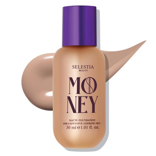 SELESTIA BEAUTY Matte Foundation Money - Long-Lasting Makeup Foundation with Flawless & Buildable Coverage - Liquid Foundation for All Skin Types - Perfect Women's Gifts for Christmas (Almond)