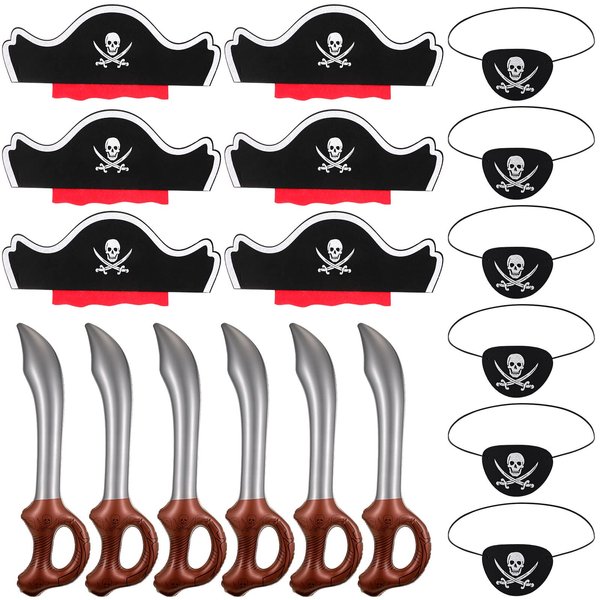 Funny Pirate Party Set Pirate Halloween Party Supplies with Felt Pirate Hats, Felt Pirate Eye Patches, Inflatable Swords for Pirate Fancy Dress Cosplay Party Stage Prop (36 Pcs)