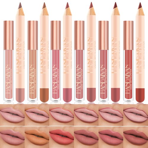 Aseawave Lip Liner and Lipstick Set, 12 Pcs Long Lasting Nude Lip Liner Pencils with Matte Lipgloss, Waterproof Liquid Lip Sticks Make up Gift Set for Black Mature Women