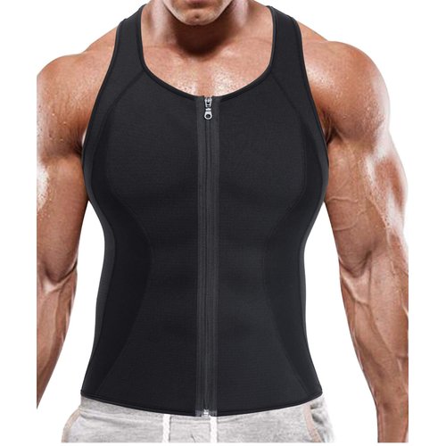 BRABIC Hot Sauna Sweat Suits,Zipper Closure Tank Top Shirt for Weight Lost,Waist Trainer Vest Slim Belt Workout Fitness-Breathable, Neoprene Fabric (Black Sauna Tank Top, S)