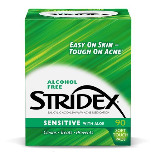 Stridex Medicated Acne Pads, Sensitive, 90 Count, Pack of 3 – Facial Cleansing Wipes, Alcohol-Free Face Pads, Acne Treatment for Face, For Mild to Moderate Acne, Smooth Application