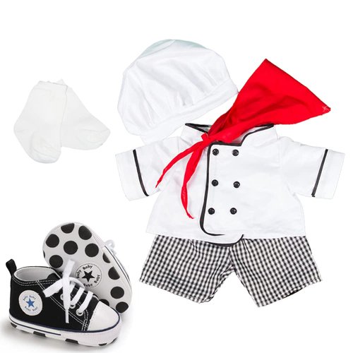 16 Inch Chef Uniform Complete Set – Teddy Bear Clothes Fits Most 14" - 18" Make Your Own Stuffed Animals - Includes Chef Uniform, Socks and Black Tennis Shoes for Your Teddy Bear!