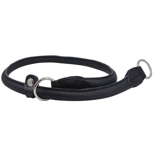 Round Genuine Rolled Leather Choke Dog Collar Black (30" Long)