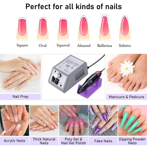 Pen Shape Electric Nail Drill Manicure Filer Kit Nail Polish Machine set with 6 Acrylic Gel Remover and 7Pcs Nail Drill Bits (Gray)