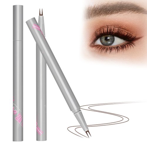 2PCS Double Tip Lower Eyelash Pencil,Dual Pronged Bottom Eyelash Pen Eye Liner Liquid Eyeliner,New 3D Waterproof Liquid Eyeliner for Natural Eye Makeup (Gray brown)