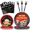 Movie Night Party Plates Movie Themed Party Tableware Now Showing Movie Theater Themed Decorations Dinnerware for Movie Night Red Carpet Birthday Party Supplies Paper Plate Napkins Serve 24