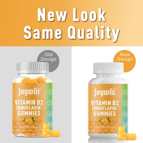 Joywiit Vitamin B2 Gummies | Riboflavin 400mg | B2 Vitamin 400mg Chewable for Adults and Kids, Migraine Relief & Energy and Nervous System Support, Non GMO, Vegan - 60 Counts