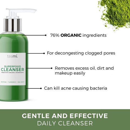 Teami Facial Cleanser with Salicylic Acid, Aloe, Matcha & Sea Kelp - Gentle Organic Acne Face Wash for Makeup Removal - Our Best Hydrating Facial Skin Care for Women of All Skin Types (4oz)