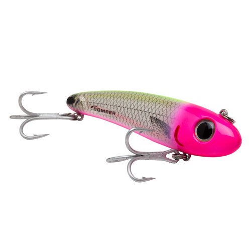 Bomber Lures Mullet Slow-Sinking Twitch, Walking Saltwater Fishing Lure, Excellent for Speckled Trout, Redfish, Stripers and More, 3 1/2", 5/8 oz, Silver Flash/Pink Head/Chartreuse