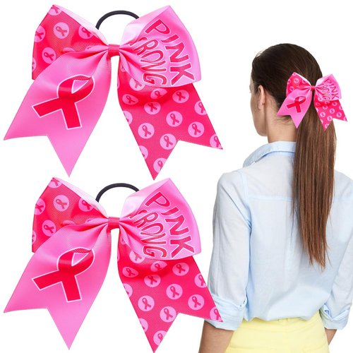 Hair Scrunchies Pink Ribbon Hair Accessories Cheer Hair Bows Hair Tie Breast Cancer Awareness Che...