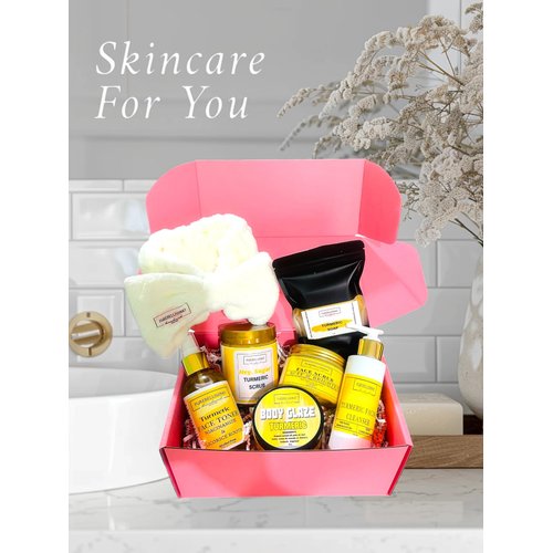 Turmeric Full Body Skincare Kit - Turmeric Body Scrub, Turmeric Face Scrub, Turmeric Soap, Turmeric Face Cleanser, Turmeric Body Glaze Moisturizer, Face Toner, Spa Package