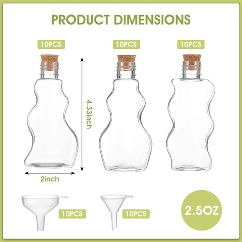 Yaomiao 30 Packs 2.5 oz Plastic Sand Art Bottles with Corks for Kids 3 Styles Sand Art Clear Containers for Sand Art Wedding Invitations Fun Arts Crafts Supplies Boys Girls Decorations (Cork Topper)