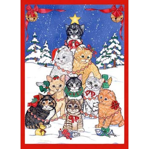 Pipsqueak Kitty Tree Christmas Cards : 10 Holiday Cards with Red Envelopes - ADORABLE!