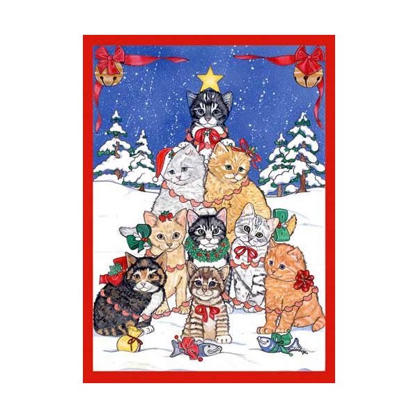 Pipsqueak Kitty Tree Christmas Cards : 10 Holiday Cards with Red Envelopes - ADORABLE!