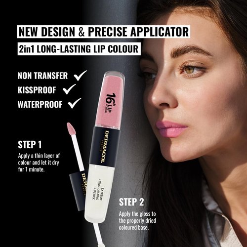 Dermacol NEW 16-Hour Lip Colour, Highly Pigmented Glossy Lip Stain, Two-Phase Lip Plumper Gloss, Kissproof Lip Makeup Products with Matte and Glitter Finish, n.5, Sparkling Muse