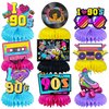 9Pcs 90S Birthday Party supplies set Honeycomb Centerpieces Double Sided Table Topper for 90'S Birthday Party Decorations (90S)