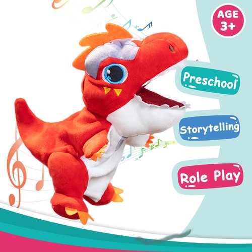 Cuteoy Plush Red T-Rex Hand Puppet Stuffed Animal Toy Open Movable Mouth Creative Role Play Storytelling Dinosaur Plushies Gifts for Kids Toddlers Birthday Christmas